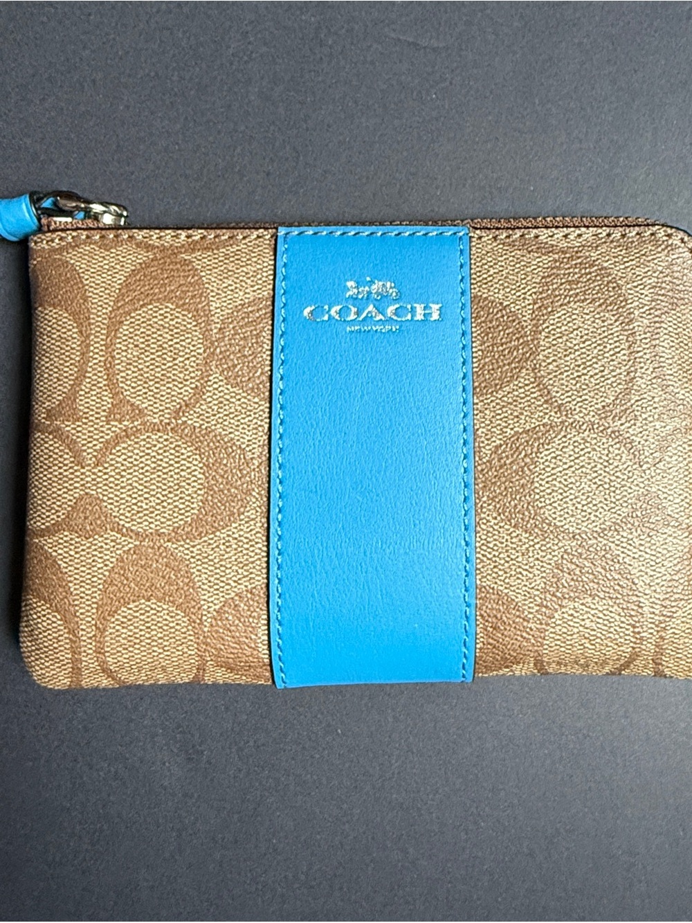Coach Wristlet with Bright Blue Interior and Gold Hardware - Picture 2 of 8